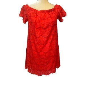 Love, Fire Short Red Lace off-shoulder Short Dress, Juniors Medium